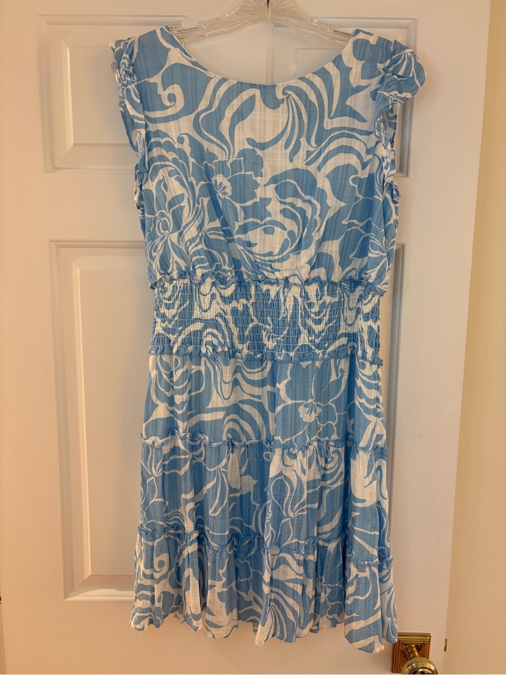 Light Blue Floral Smocked Waist Dress (size L)